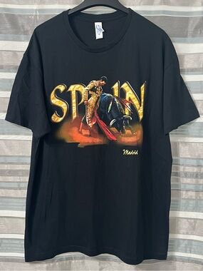 Spain Madrid Black Graphic Tee - Classic Bullfighting Design